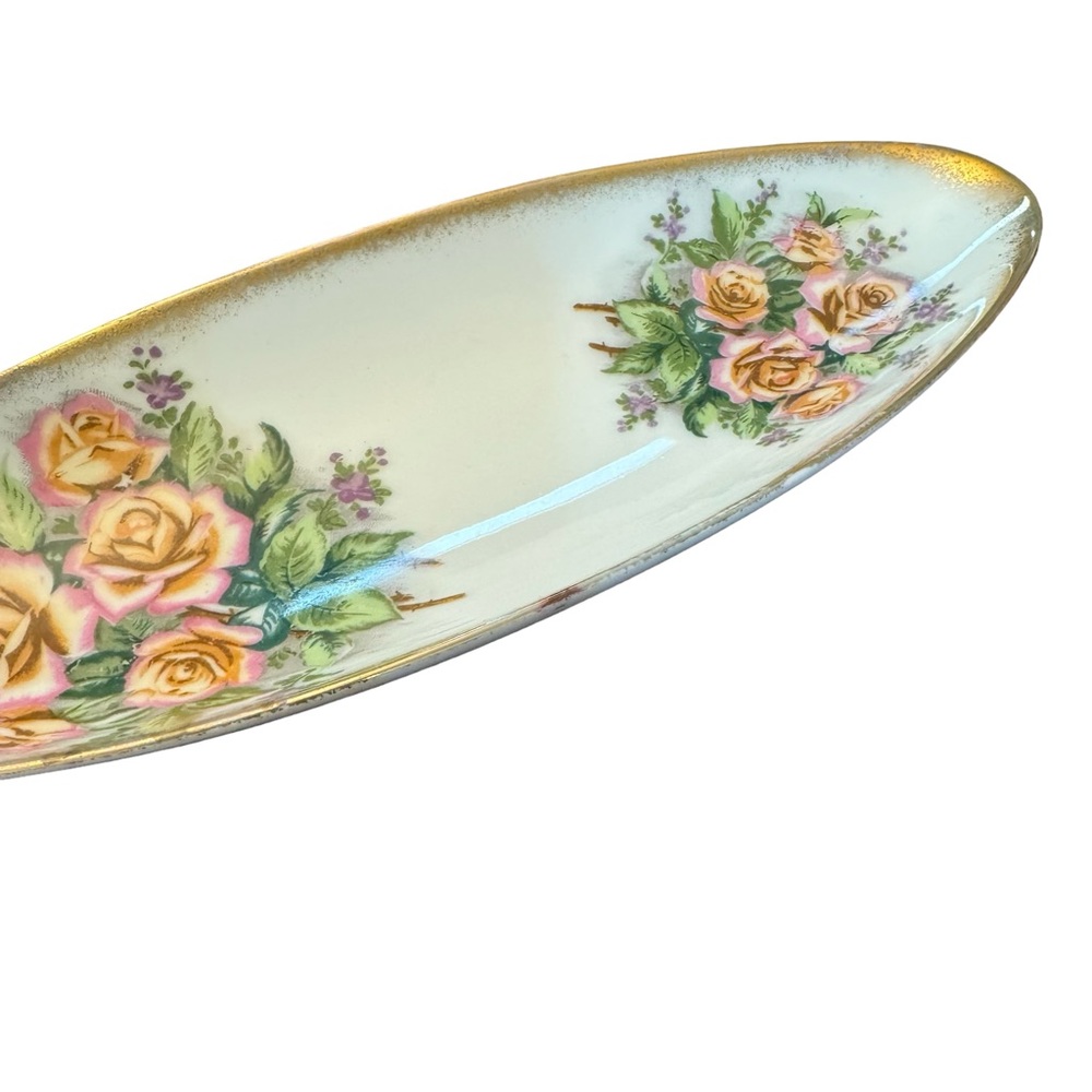Vintage Tilso Oval Shaped Rose Patterned Ceramic Dish Japan Hand Painted - Picture 3 of 14